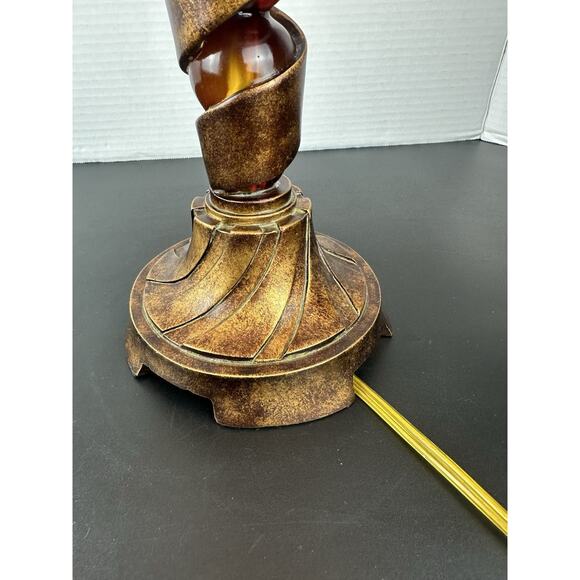 Amber Lucite & Brass Table Lamp Orange Swirl Test Works 30” - Picture 5 of 6